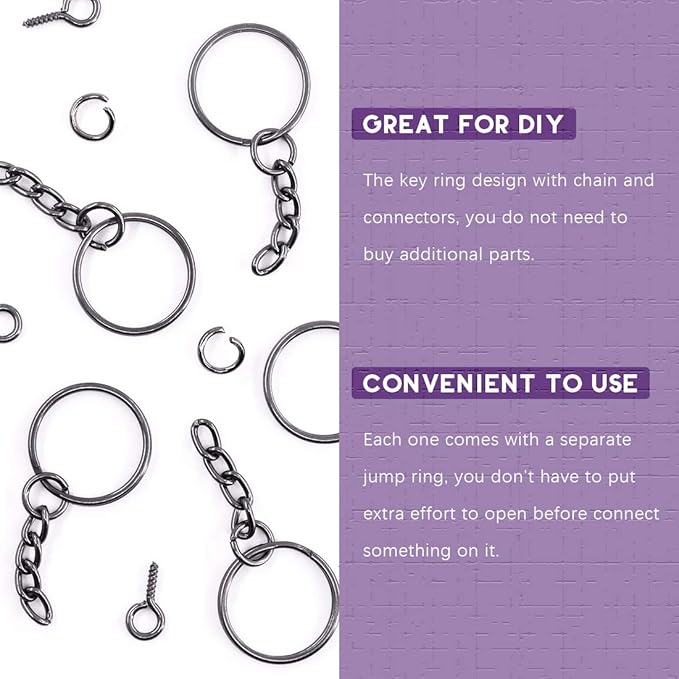 Swpeet 450Pcs 4/5" 20mm Bronze Key Chain Rings Kit, Including 150Pcs Keychain Rings with Chain and 150Pcs Jump Ring with 150Pcs Screw Eye Pins Bulk for Jewelry Findings Making (20mm, Gun-Black)