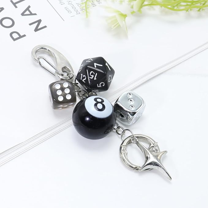 8 Ball Dice Keychain, Y2k Dice Purse Bag Charm with Cherry Star Heart Handbag Accessories for Women Men