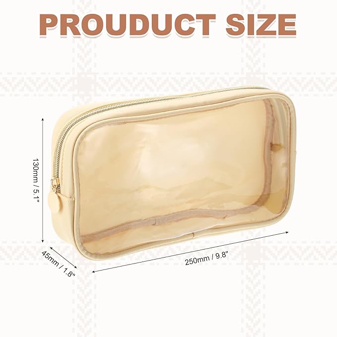 uxcell Clear Makeup Bag Small Cosmetic Bag Case Transparent Toiletry Organizer with Zipper, Portable Makeup Pouch for Daily Use Travel, Medium, Yellow