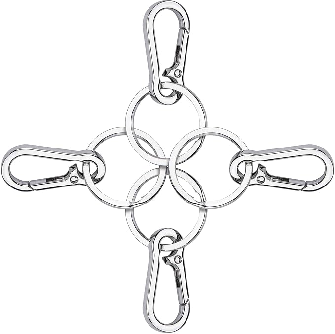 CREST 4 pcs Stainless Steel Multipurpose Keychain Clip - Secure Zinc Keyring with Carabiner for Easy Access to Your House and Car Keys