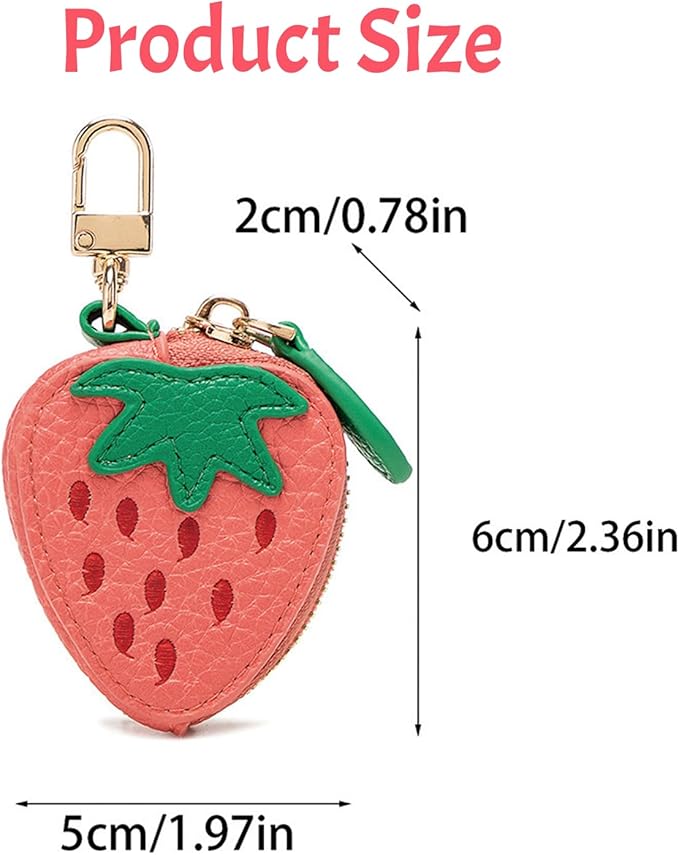Strawberry Fruit Bag Charm Cute Fruit Charms for Purse, Coin Purse Keychains Leather Small Pouch Mini Pouch Keychain Small Wallet Key Chain Pink Mini Bag Keychains, Birthday Christmas Gifts for Women