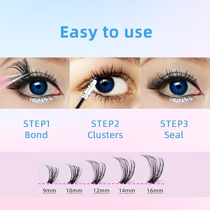 Kraeci Lash Extension Kit DIY with Adhesive Remover for Safe Removal, 280 Clusters 9-16mm, 30D/40D Volumes, Bond Glue, Sealant, Tweezers, Home Use Eyelash Starter Kit