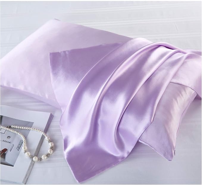 Mulberry Silk Pillowcases Set of 2, Hypoallergenic Satin Pillow Covers for Hair and Skin, with Hidden Zipper, Both Side 100% 19 Momme Silk (Light Purple,Standard)