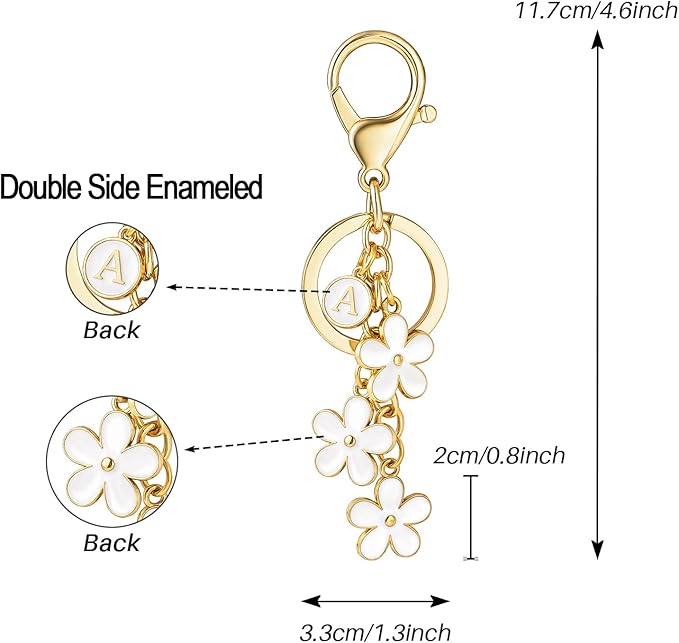 SELOVO Initial Keychain White/Pink/Black Cute Keychain Girl Purse Charms for Handbag Cute Letter Flower Keyring for Backpack