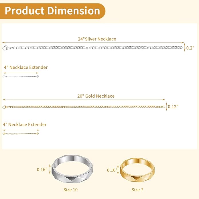 LAOLINTUS Matching Necklace for Couples Necklace Gifts for Women, Valentine’s Day Engagement Gifts for Her, Silver and 18K Gold Plated Figaro Chain for Girlfriend Wife with Double Ring