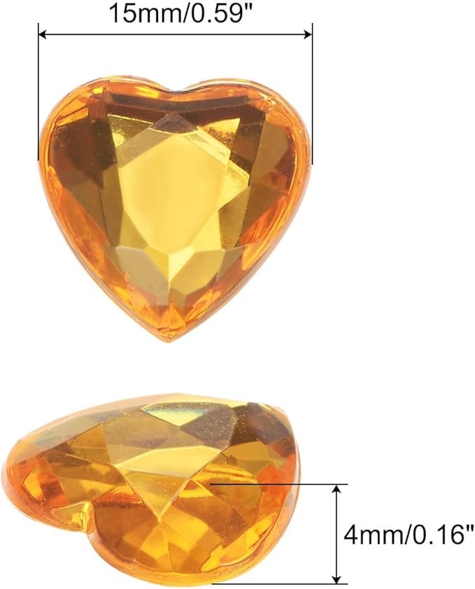MECCANIXITY 40 Pcs Acrylic Heart Rhinestone 15mm Flat Back Plastic Gems Jewelry Stickers for Craft Bead Face Painting Costume Jewelry Making, Gold