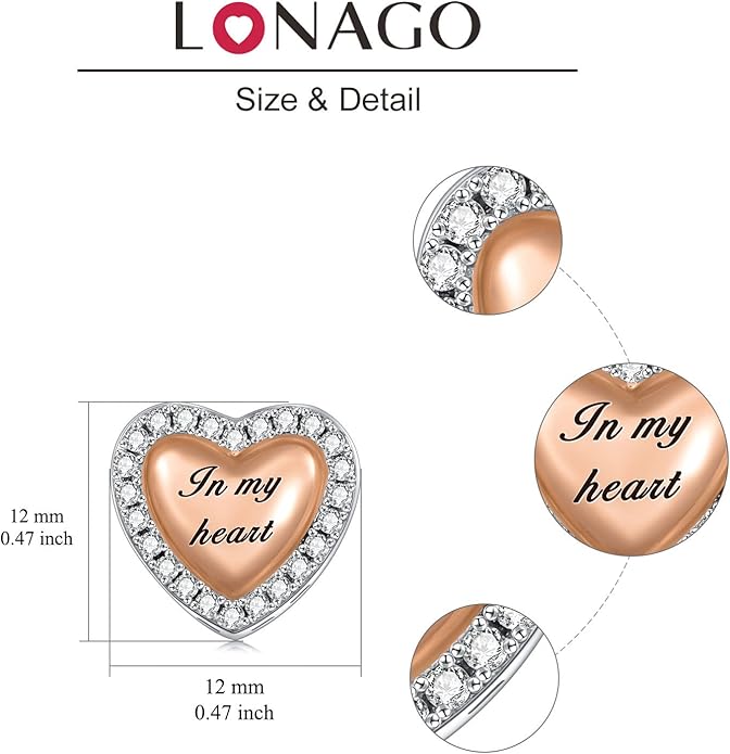 LONAGO 925 Sterling Silver Personalized Photo Charm Fit Compatible for Bracelet Necklace Customized Heart Round Shape Picture Bead