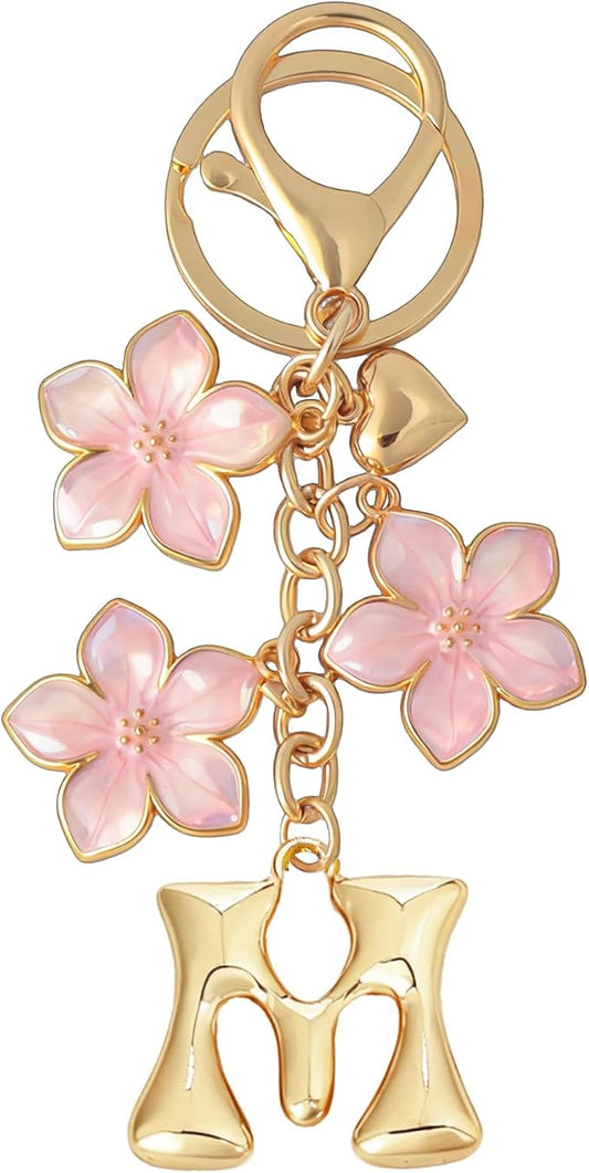 Snycler Bubble Initial Keychain Graceful Flower for bags car remote–A-Z Letter Charms for Women