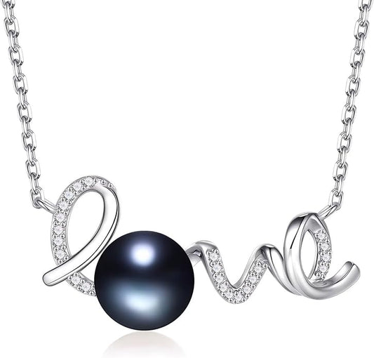 Iefil Valentines Day Gifts for Her - 10-11mm Tahitian Black Pearl & Fresh Water Pearl Necklace, Anniversary Birthday Gifts for Wife Girlfriend | Pearl Necklaces Gift for Her