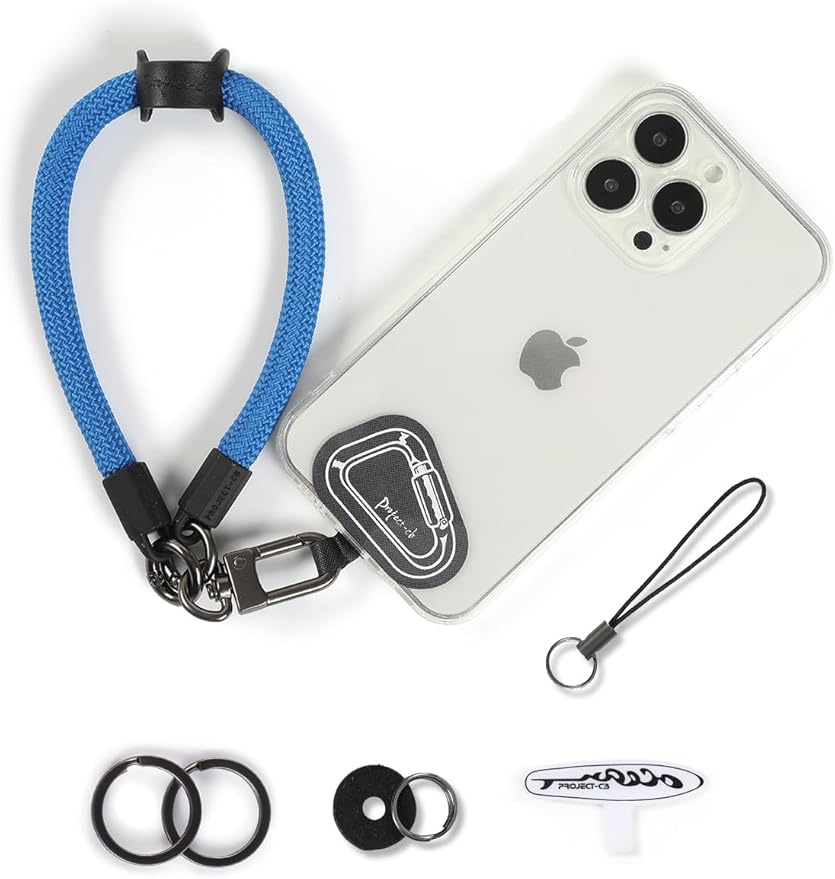 project-cb Hand Wrist Phone Strap,Phone Lanyard Patch ×2,Cell Phone Case Holder,Wristlet Strap for Key,AirPods,Camera (Blue, 15.7inch)