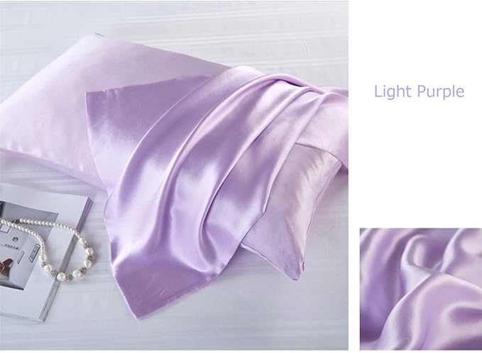 Mulberry Silk Pillowcases Set of 2, Hypoallergenic Satin Pillow Covers for Hair and Skin, with Hidden Zipper, Both Side 100% 19 Momme Silk (Light Purple,Queen)