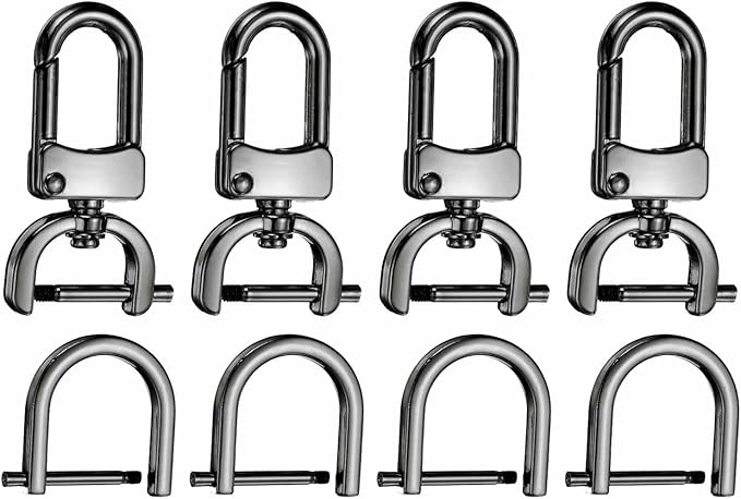 HARFINGTON 4pcs Detachable Snap Hook Swivel Clasp 3/4" (20mm) Zinc Alloy Lobster Claw Clasp with 4pcs D-Rings Screw in Shackle for Keychain Lanyard Purse DIY Purse Strap, Gun Black