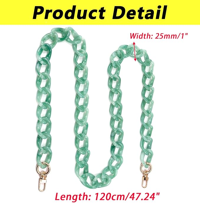 47.2"/120cm Fashion Shoulder Bag Strap Handbag Chain Strap for DIY Accessories & Bag Replacement, Green