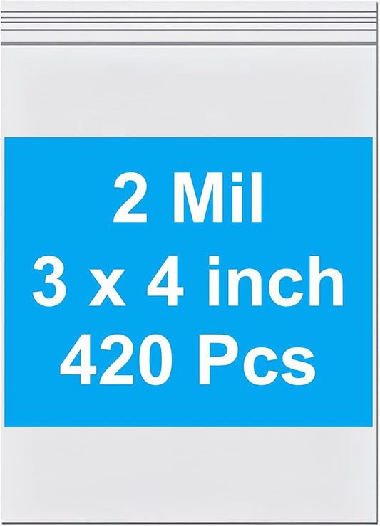 420pcs 3 x 4 inch Small Plastic Bags, 2 mil Thick, Zip Bag, Mini Clear Jewelry Bags, Baggies with Resealable Zip Bag for Small Business, Daily Vitamin, Jewelry, Candy