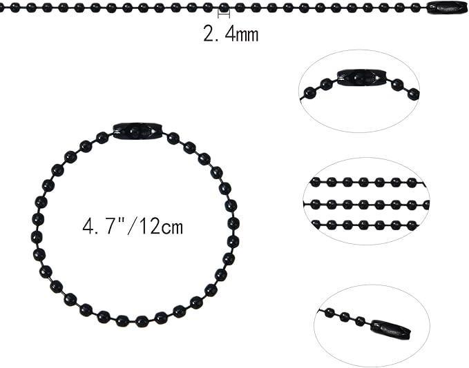 200 Pcs Ball Bead Chain Bulk Keychain 4.7 Inch Metal Dog Tag Small Chains with Connectors for Hanging Decoration
