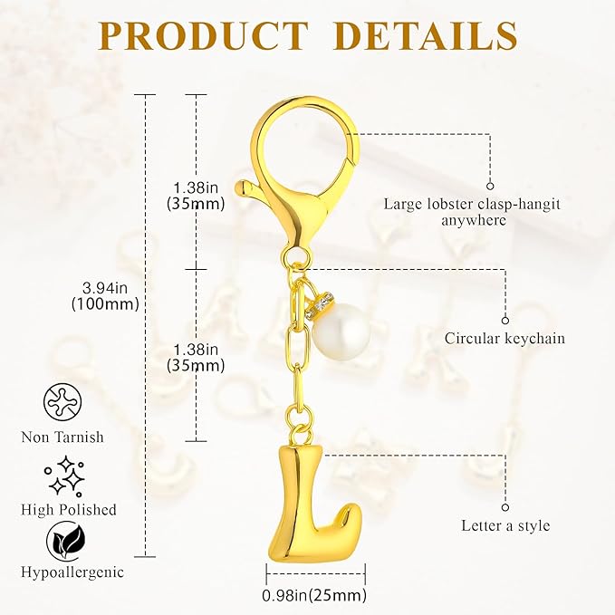 VICKHU Gold Plated Bubble Initial Letter Cute Keychain for Women Car Key Purse Decorative Keyring Handbag Charms Fashion