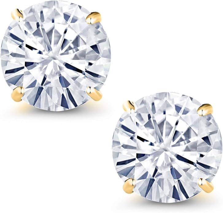 Gem Stone King 2.00 Cttw 14K Gold Moissanite Earrings | 6.5MM Round Stud Earrings | Gold Earrings For Women Men | Fine Jewelry Gifts for Her Mom Women Wife