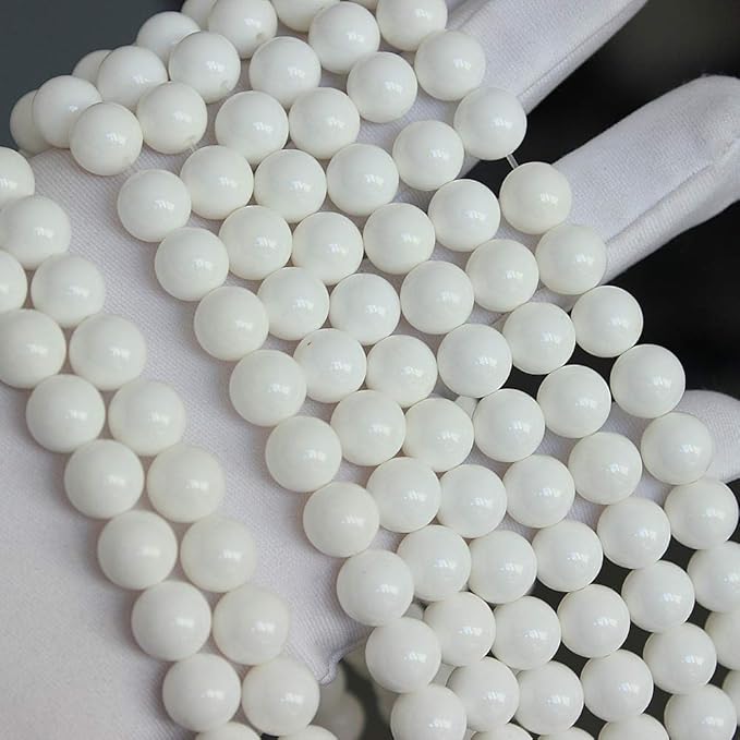 MJDCB 7A Natural Deep Sea White Shells Round Stone Beads for Jewelry Making DIY Bracelet Necklace (8mm)