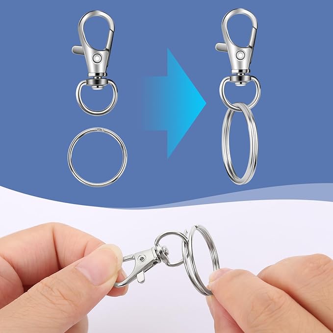 70PCS in 35 Sets, Swivel Lobster Claw Clasps, Key Chain Hooks and Large Key Ring, Premium Keychain Clips with Key Rings, Snap Hooks for Making Kit, Jewelry Crafts, HnoaTovy (Silver)