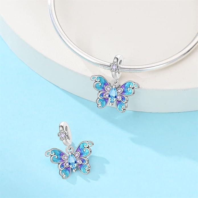 HONGRUI 925 Sterling Silver Charm for Bracelets Necklace Fashion Heart Bow Flower Family Butterfly Pendant Bead Charm for Women Festival jewelry gifts