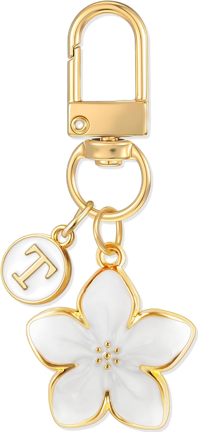 XGALBLA Cute Flower Initial Letter Keychain for Women, Flower Charms, Bag & Purse Charms for Handbags & Backpacks Accessories