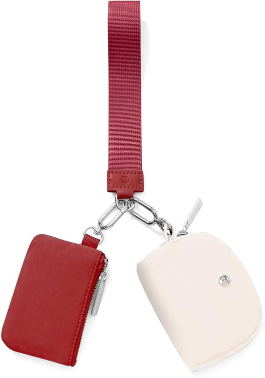 MEXS Keychain Wallet Mini Zip Around Wristlet Wallets for Women Detachable Dual Pouch Wristlet Portable Coin Purse Small Wallets