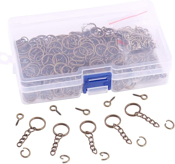 Swpeet 450Pcs 3/5" 15mm Bronze Key Chain Rings Kit, Including 150Pcs Keychain Rings with Chain and 150Pcs Jump Ring with 150Pcs Screw Eye Pins Bulk for Jewelry Findings Making (15mm, Bronze)