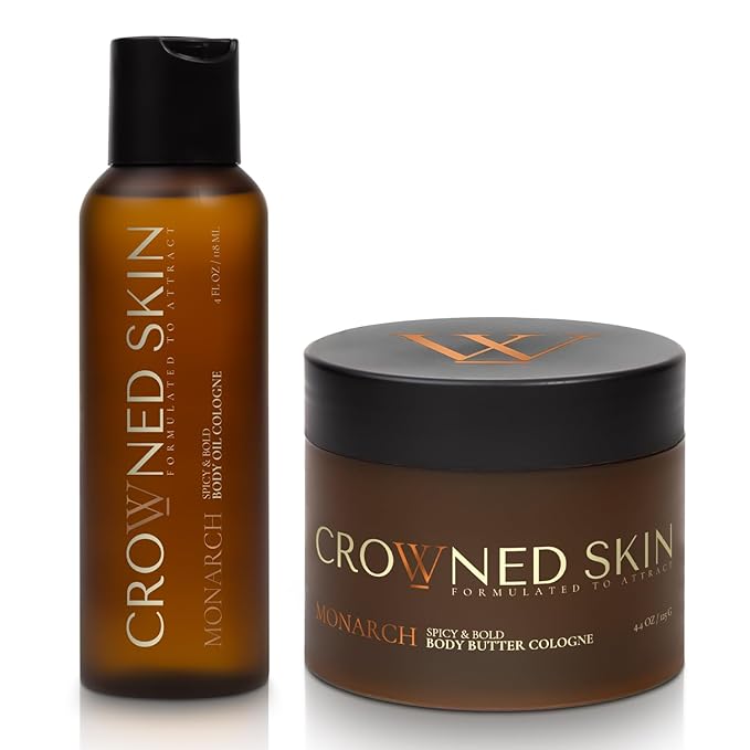 Crowned Skin Monarch Body Butter Cologne and Body Oil Cologne Bundle | New Moisturizing Formula | Skin Care Set with White Musk & Cedarwood Scent | Natural Shea & Mango Butters | All-Day Fragrance