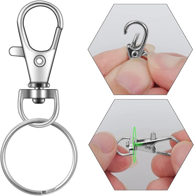 50PCS Key Chain Clip Hooks, Swivel Clasps Lanyard Snap Hook, Keychain Hooks for Lanyard Key Rings Crafting Silver