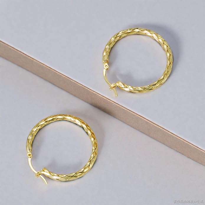 14K Gold Earrings for Women Weave Design 14K Gold Hoop Earrings Classic & Timeless Everyday Luxury Earring Mother’s Day Gifts