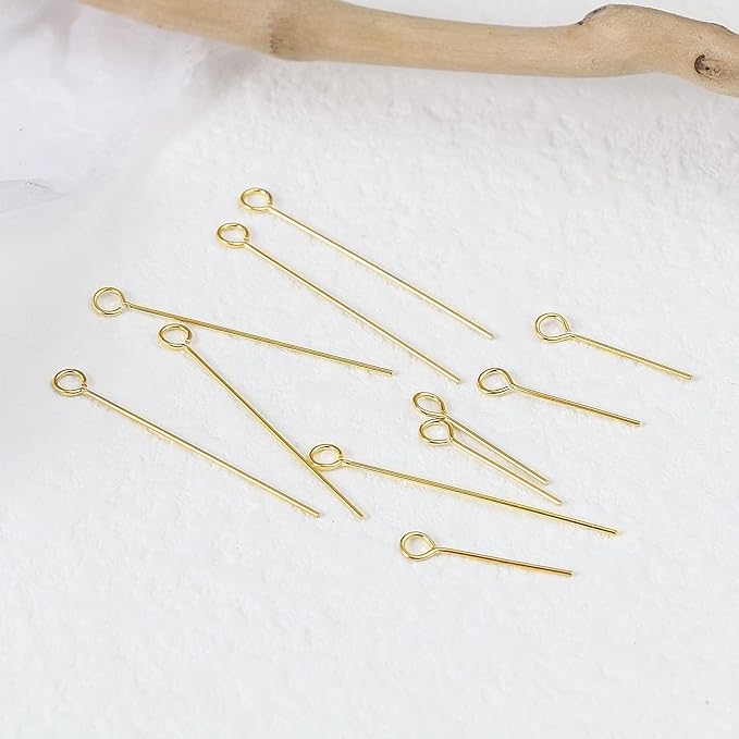 DoreenBeads 14K Gold Filled Eye Pins Open Eye Head Pins Findings 0.59inch for Earring Bracelet Necklace Jewelry Making Findings DIY Craft