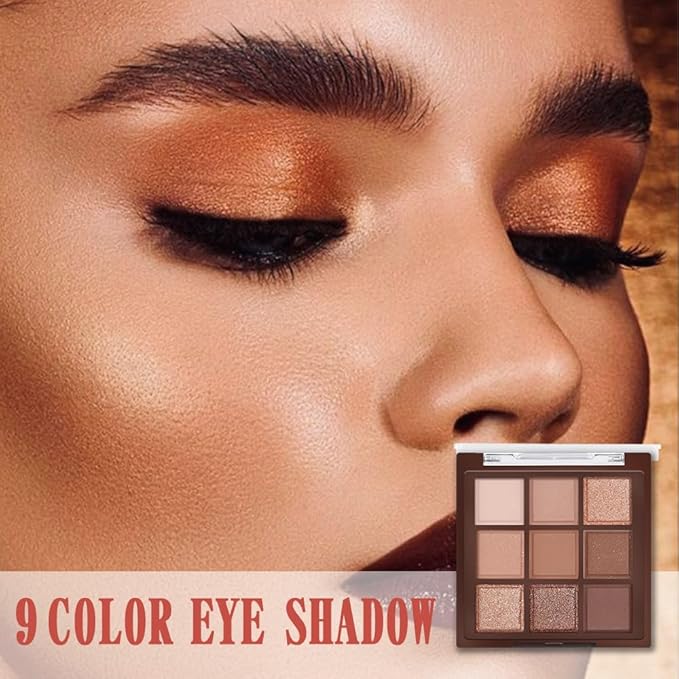 9 Colors Neutral Brown Glitter Eyeshadow Palette – Matte & Shimmer High Pigment Long-Lasting Blendable Bronze Gold Nude Eye Shadow for Soft Glam, Smokey Eyes, Daily Makeup & Mature Lids
