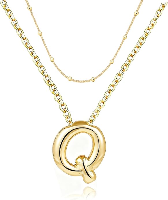 PANSHI Gold Initial Necklaces Gifts for Teen Girls Women Girlfriend Teen Girl Gifts Trendy Stuff Layered Bubble Letter Necklace Gold Jewelry Birthday Gift