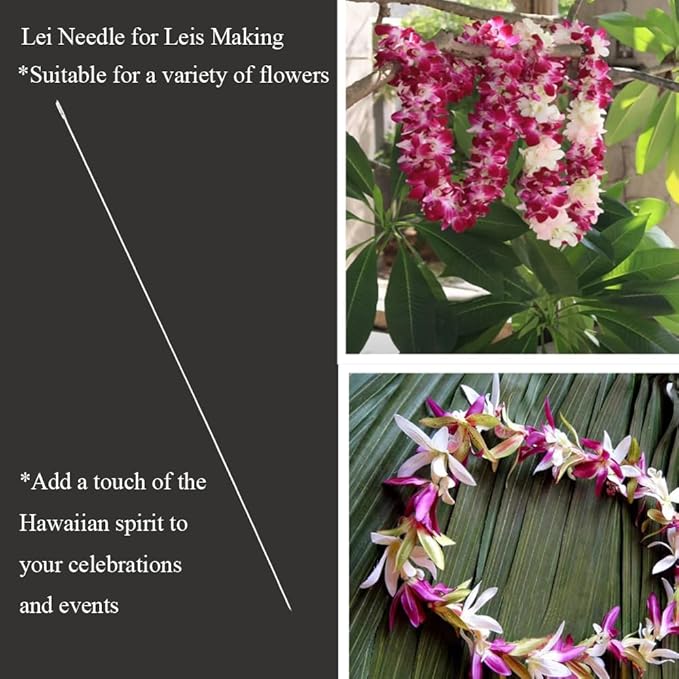5Pcs Hawaiian Lei Needle for Leis Making, 10 Inch Large Eye Sweing Long Needle for Flower Lei Making Lei Needle to Make Hawaiian Lei for Graduation Wedding Birthday Party, Dia 0.6 mm, LXLVOUEG
