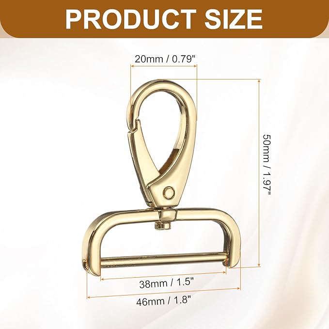 HARFINGTON 2Pcs Detachable Snap Hook Swivel Clasp 1 1/2" D Ring with Swivel Lobster Claw Clasps Hook for Purse Strap Keychain Bag DIY Craft, Gold