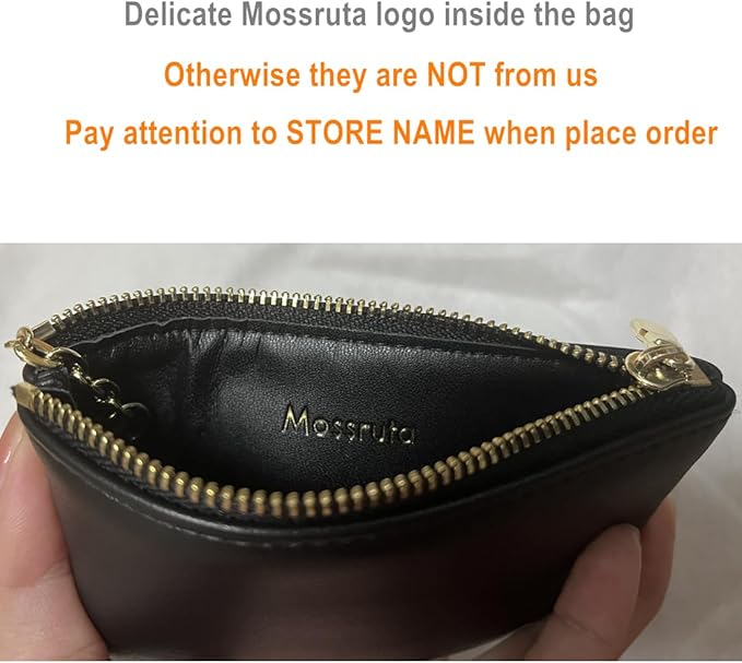 Premium Genuine Full Grain Leather Mini Coin Purse Keychain Pouch Card Holder for Men Women (Black)