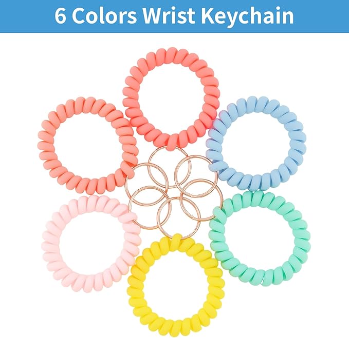 Spiral Keychain Stretchy Wrist Coil Bracelet Key Chain Waterproof Wristlet Key Holder for Pool, Sauna, Sports, Gym