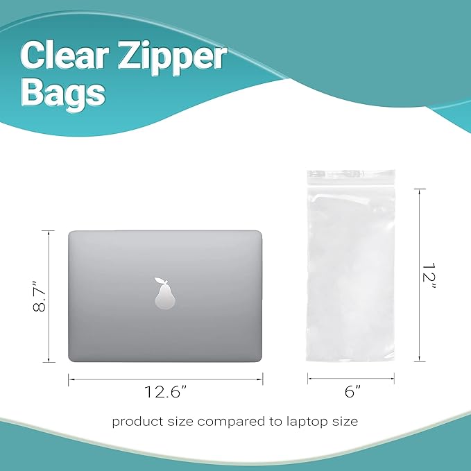 APQ Clear Plastic Reclosable Zipper Bags, 6 x 12 Inches. Pack of 1000 Reclosable Plastic Bags with Zipper Closure. 2 Mil Plastic Jewelry Bags. Waterproof Reclosable Zip Bags for Industrial Use