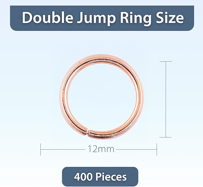 Mandala Crafts 12mm Rose Gold Colored Double Jump Rings for Jewelry Making - 400 Pcs Small Split Key Rings Set for Crafts, DIY Keychains, and Accessories