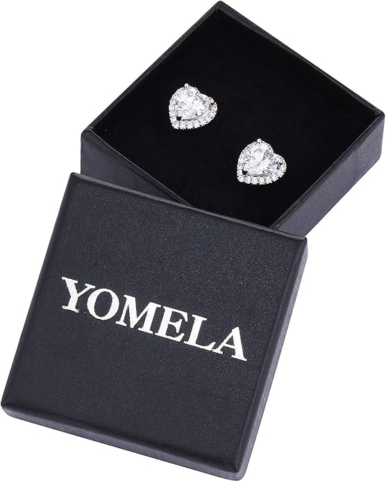 YOMELA Cubic Zirconia Earrings Studs, Halo CZ Birthstone Simulated Diamond Stud Earrings for Women