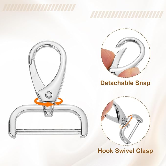 HARFINGTON 4pcs Detachable Snap Hook Swivel Clasp 1 1/4" (32mm) Zinc Alloy Lobster Claw Clasp for Keychain Lanyard Purse DIY Purse Strap, White