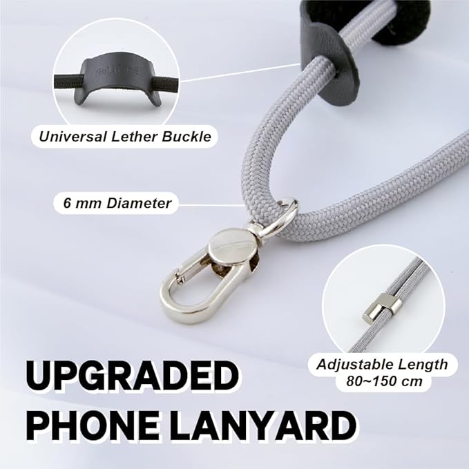Universal Phone Lanyard, Anti-Theft Crossbody Strap for iPhone 17 Pro Max and Most Smartphones, Adjustable Cell Phone Neck Holder w/ 2 Non-Adhesive Tether Tabs for Men and Women, Grey/Silver