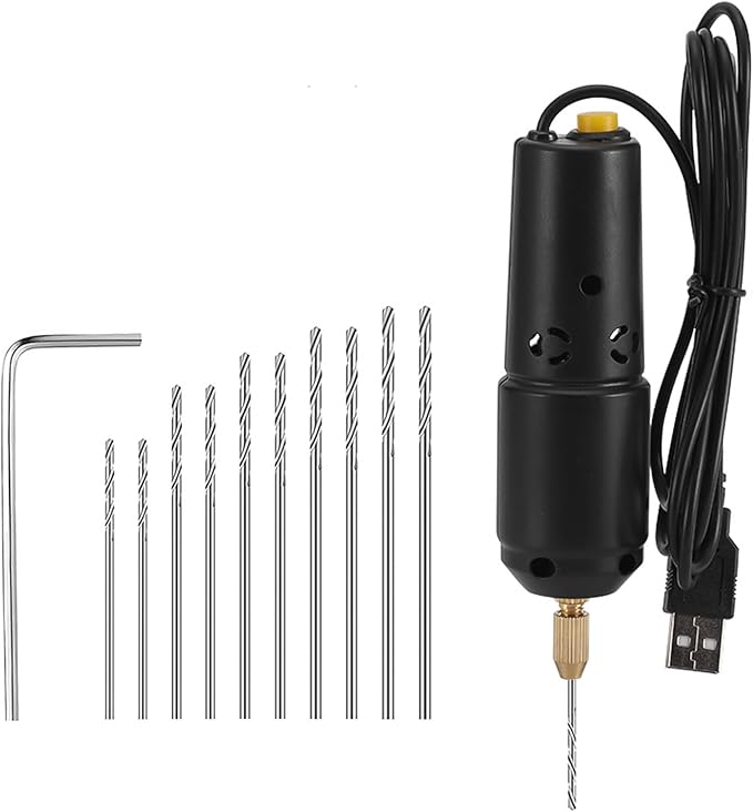 Yinhing Mini Drill for Jewelry Making, Electric USB Screwdriver Drill Set with 10 0.8 to 1.2mm Drill Bits for Resin Casting Drilling Jade Crystal and Pearls (Black #-1)