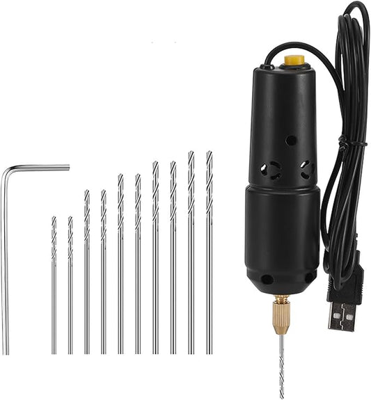 Yinhing Mini Drill for Jewelry Making, Electric USB Screwdriver Drill Set with 10 0.8 to 1.2mm Drill Bits for Resin Casting Drilling Jade Crystal and Pearls (Black #-1)
