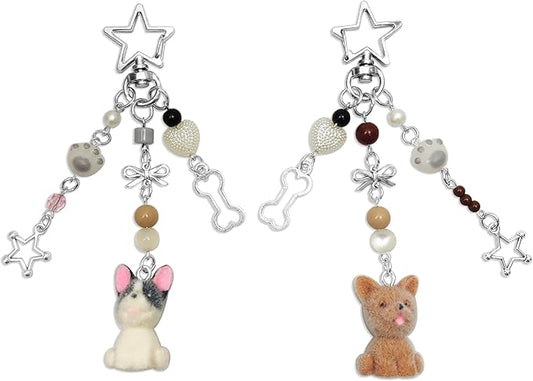 Cute Dog Keychain Fuzzy Dog Puppy Decor Keychain Aesthetic Y2K Bag Charms Stylish Dog Pendant Keychains Accessories