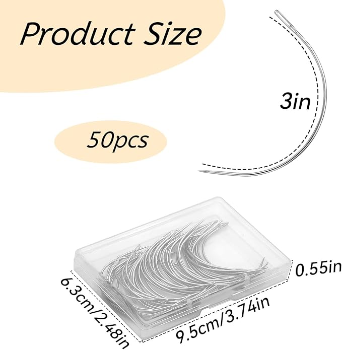 50 PCS Curved Needles, Sewing Needles, Leather and Weaving Needles for Carpet Leather Canvas Repairing, Blocking Knitting, Modelling and Crafts