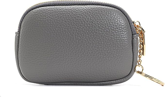 Women's Leather Coin Purse Pouch Small Coin Wallet Leather Squeeze Change Holder (Gray)