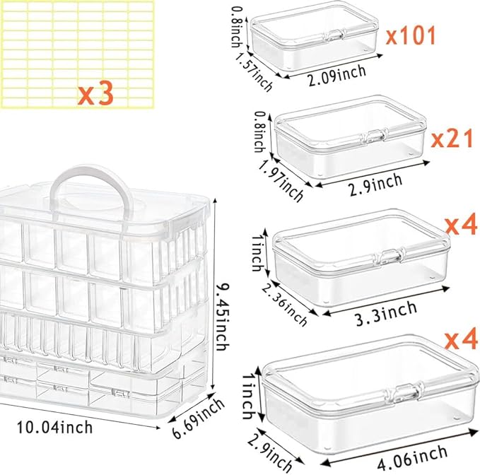 131pcs Bead Storage Container,4Tier-Bead Organizer Boxes And Craft Storage Boxes, Storage Stackable portable box,DIY Jewelry Craft Nails, Bracelets, Jewelry, Diamonds, Pens, (4Tier)