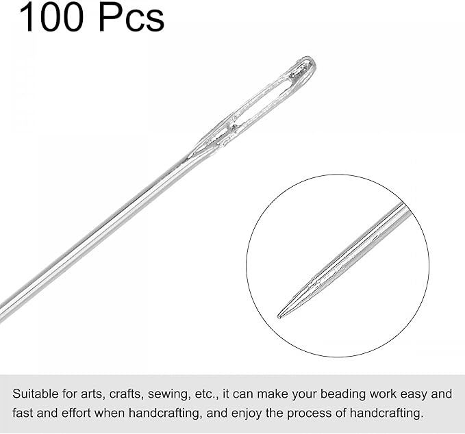 uxcell Beading Needles Fine Thin Long Straight Sewing Embroidery Threads Stainless Steel 1.89 Inch 100Pcs