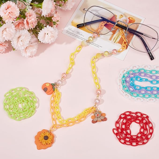 SUNNYCLUE Colorful Jewelry Chain Plastic Chains Links ABS Acrylic Cable Curb Chain Bird Toys Chains for Jewelry Making Chain